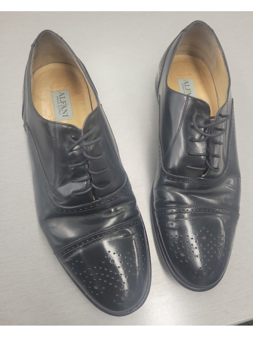 Alfani Made in Italy Men's Black Medallion Cap Toe Oxford Dress Shoes Size 12